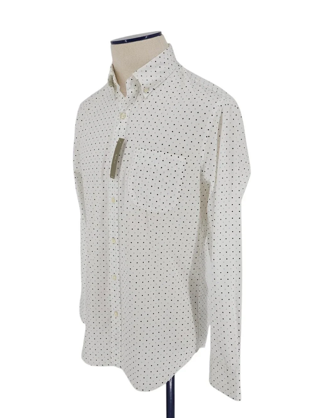 J.CREW Slim Fit Shirt White Polka Dot Long Sleeve Button Up Collared Mens Medium